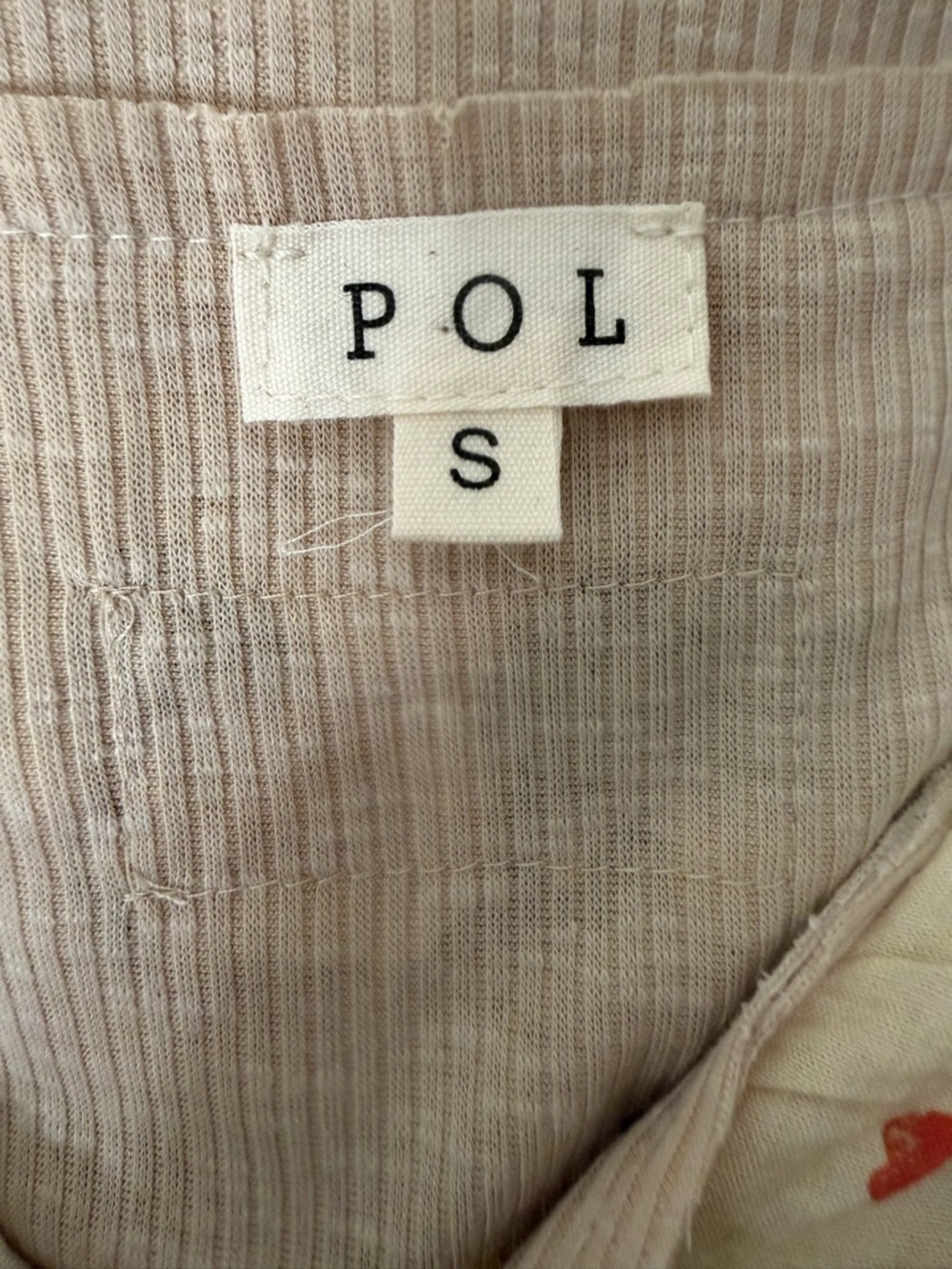 POL Beige Textured Ribbed Short Sleeve Ruffle Hem Relaxed Oversized Top Size S - Picture 10 of 14